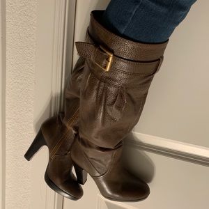 Zara brown leather knee-high boots, 38